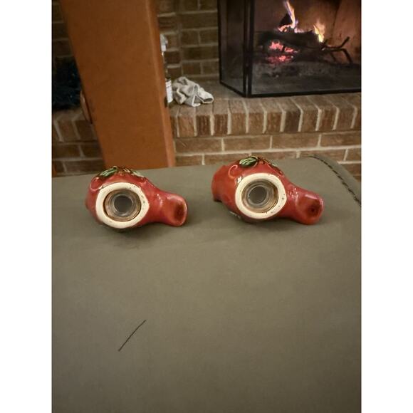 Set of Red Cardinal Salt and Pepper Shakers with Holly Leaves Stoppers Intact - Picture 3 of 3